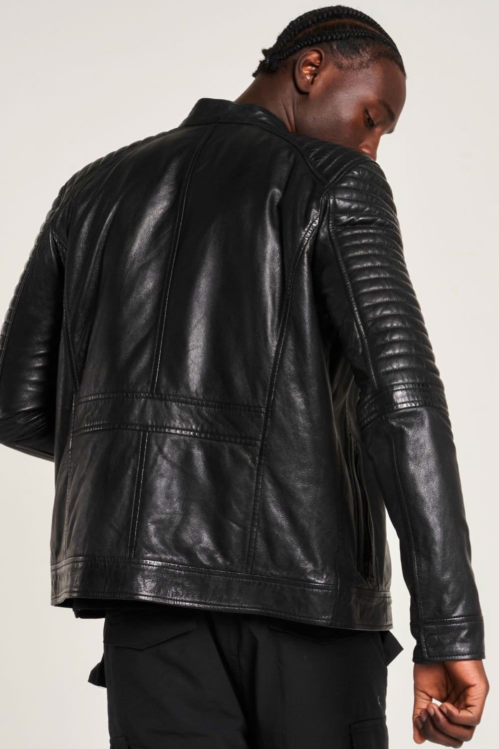 Barneys Originals Barneys Originals Men's Real Leather Racer Jacket in Black - 4