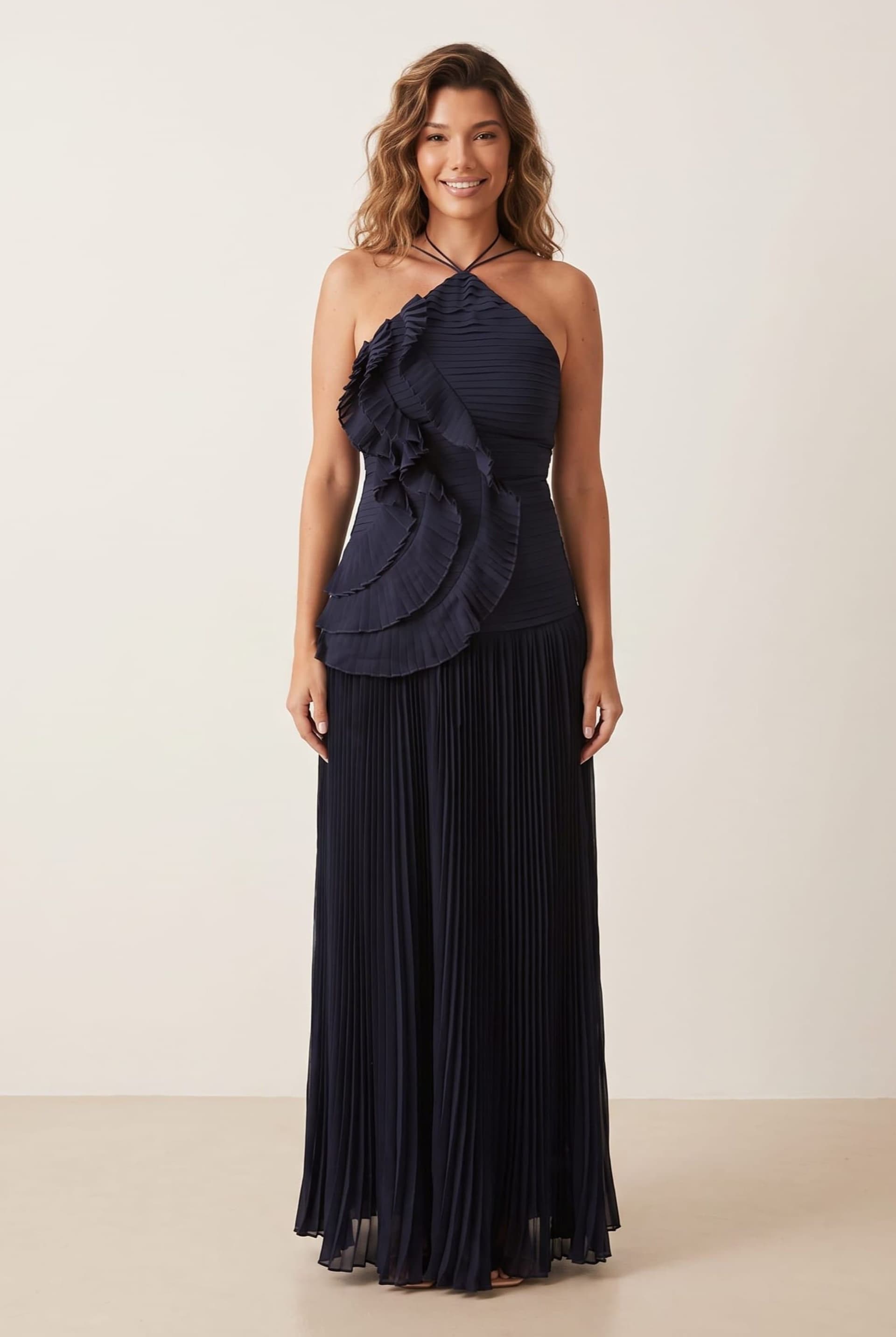 Style Cheat Style Cheat Women's Pleated halter tie dress in Navy