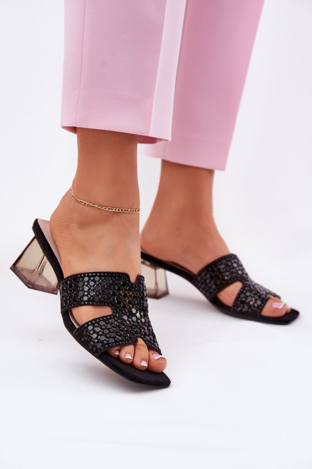 Love Lace Love Lace Women's Transparent Heel Heeled Sandals with Insole Summer Comfort in Black
