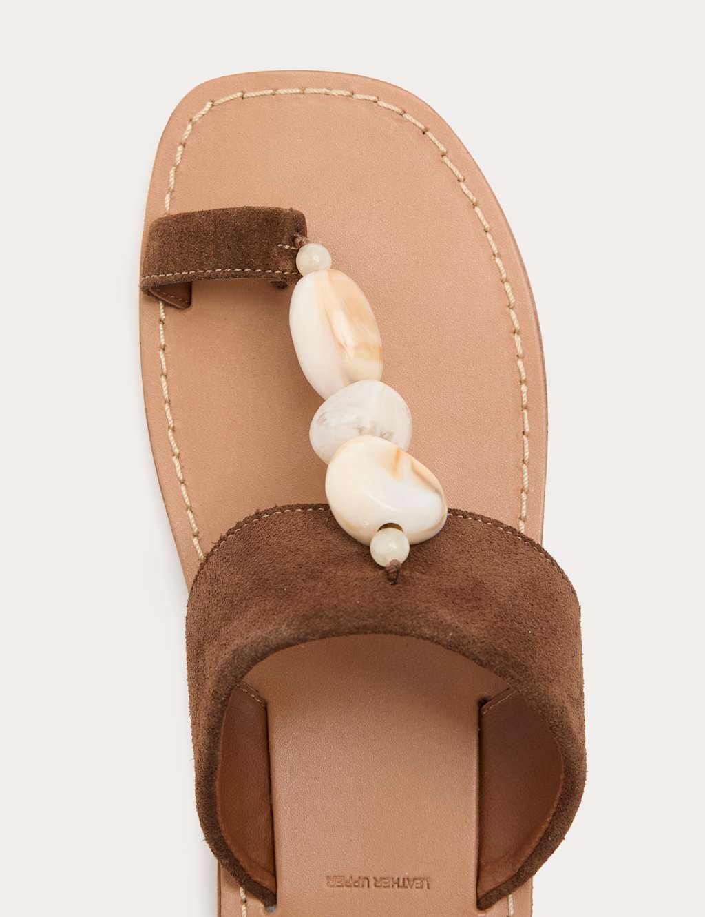 Marks & Spencer M&S Suede Beaded Toe Post Mules Light Brown - 2