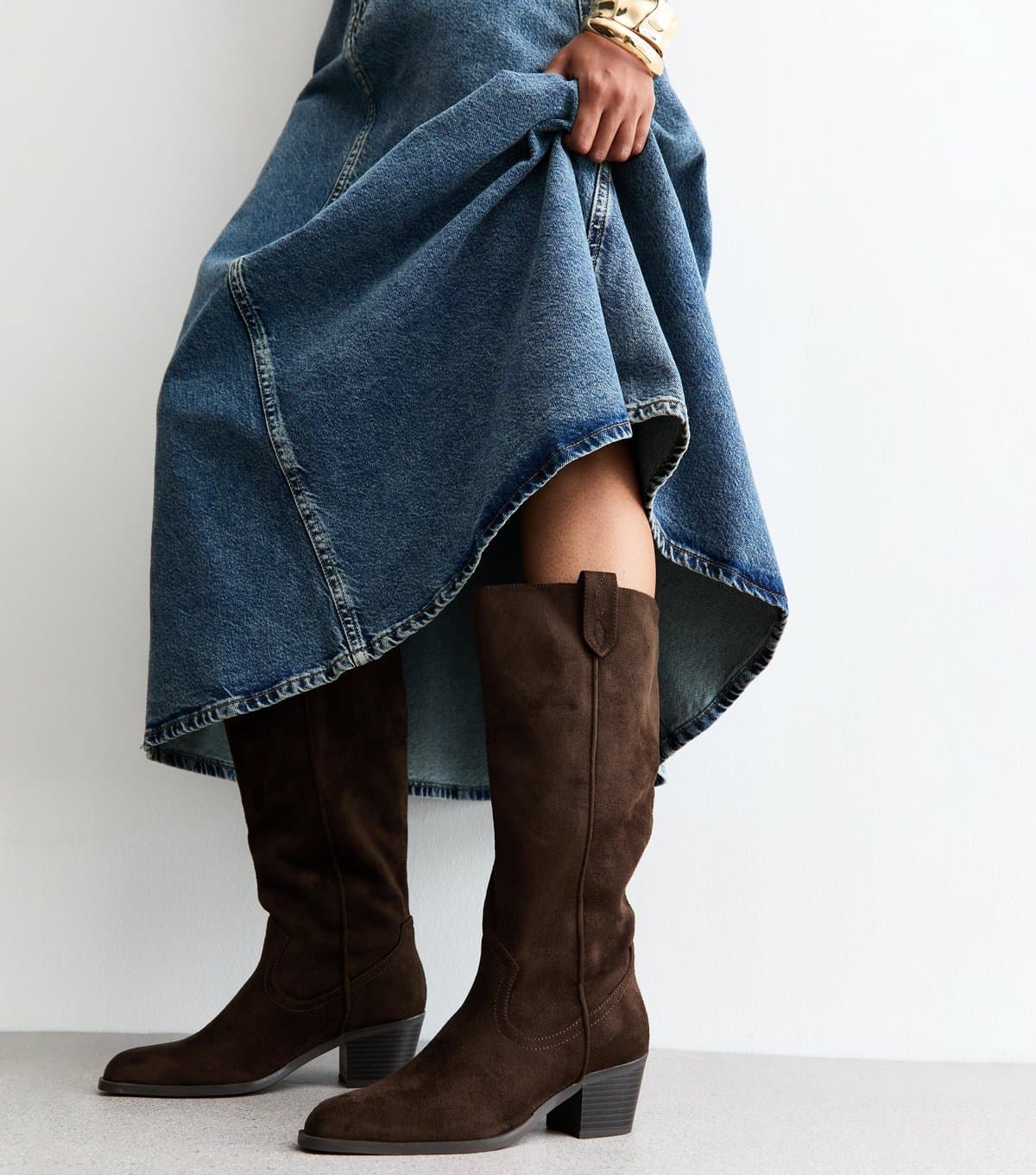 New Look New Look Brown Faux Suede Western Knee High Boots