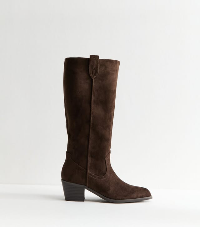 New Look Women's Brown Faux Suede Western Knee High Boots Vegan New Look - 2