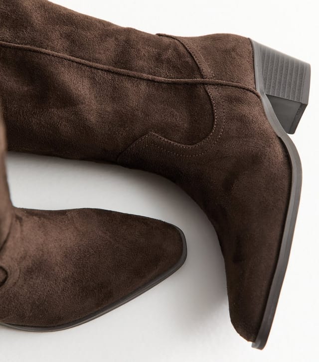 New Look Women's Brown Faux Suede Western Knee High Boots Vegan New Look - 3