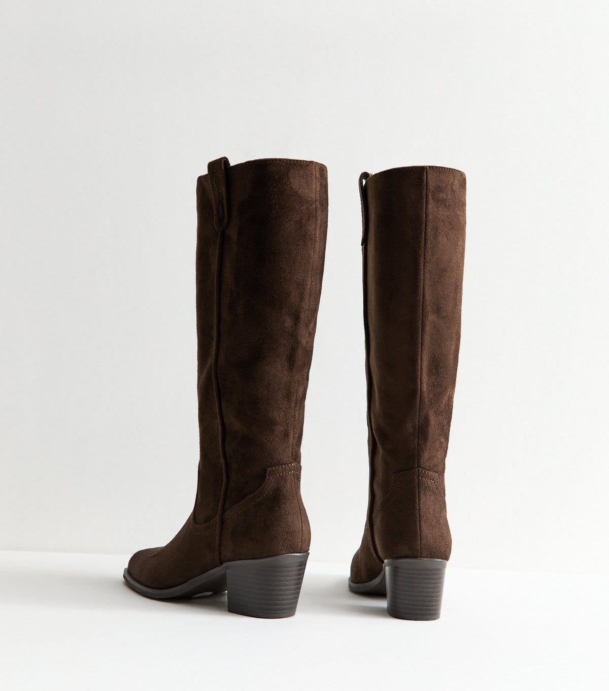 New Look Women's Brown Faux Suede Western Knee High Boots Vegan New Look - 4
