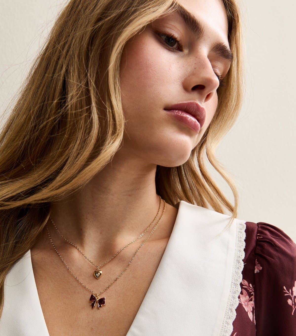 New Look New Look Gold Tone Double Layer Bow Necklace