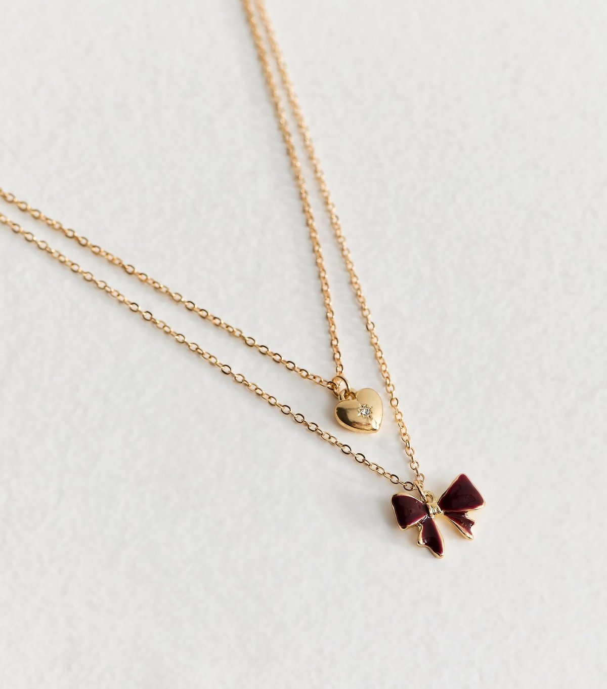 New Look Gold Tone Double Layer Bow and Heart Pendant Necklace New Look - 3