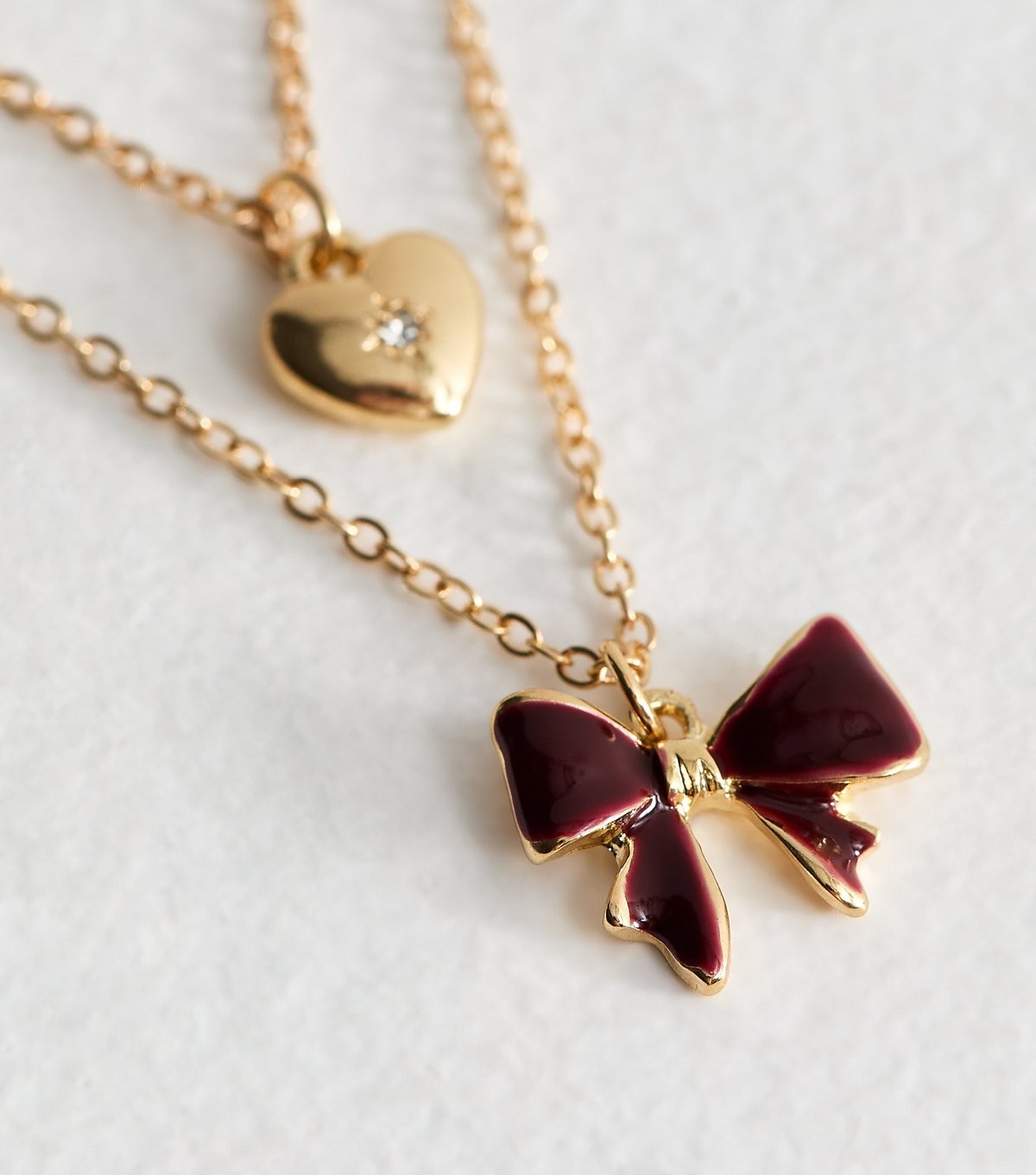 New Look Gold Tone Double Layer Bow and Heart Pendant Necklace New Look - 4