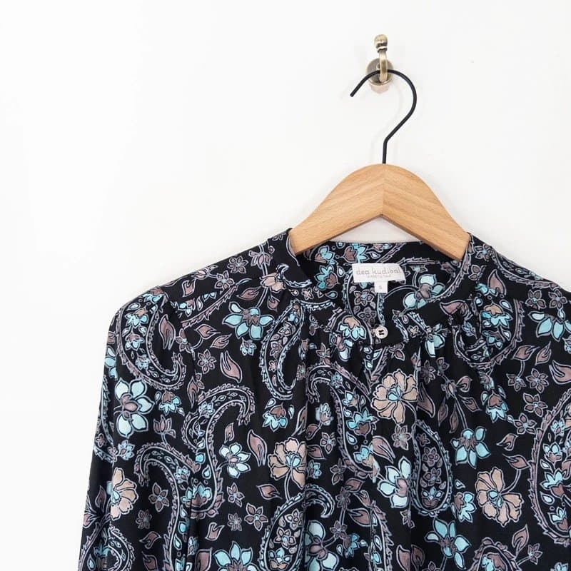 Dea Kudibal Dea Kudibal Stacy Silk Blouse Size S 8 Ebony Black Blue Paisley Floral RRP £239