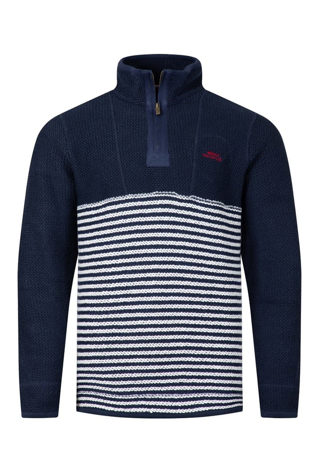 Weird Fish Weird Fish Men's Gable 1/4 Zip Striped Macaroni Sweatshirt Rich in Mid Navy - 2