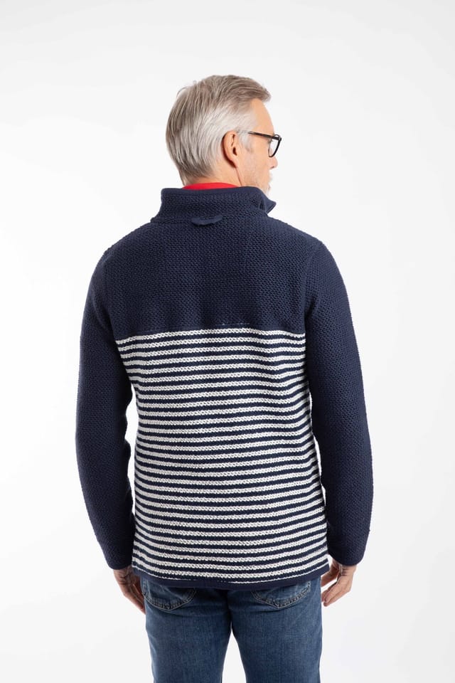 Weird Fish Weird Fish Men's Gable 1/4 Zip Striped Macaroni Sweatshirt Rich in Mid Navy - 3