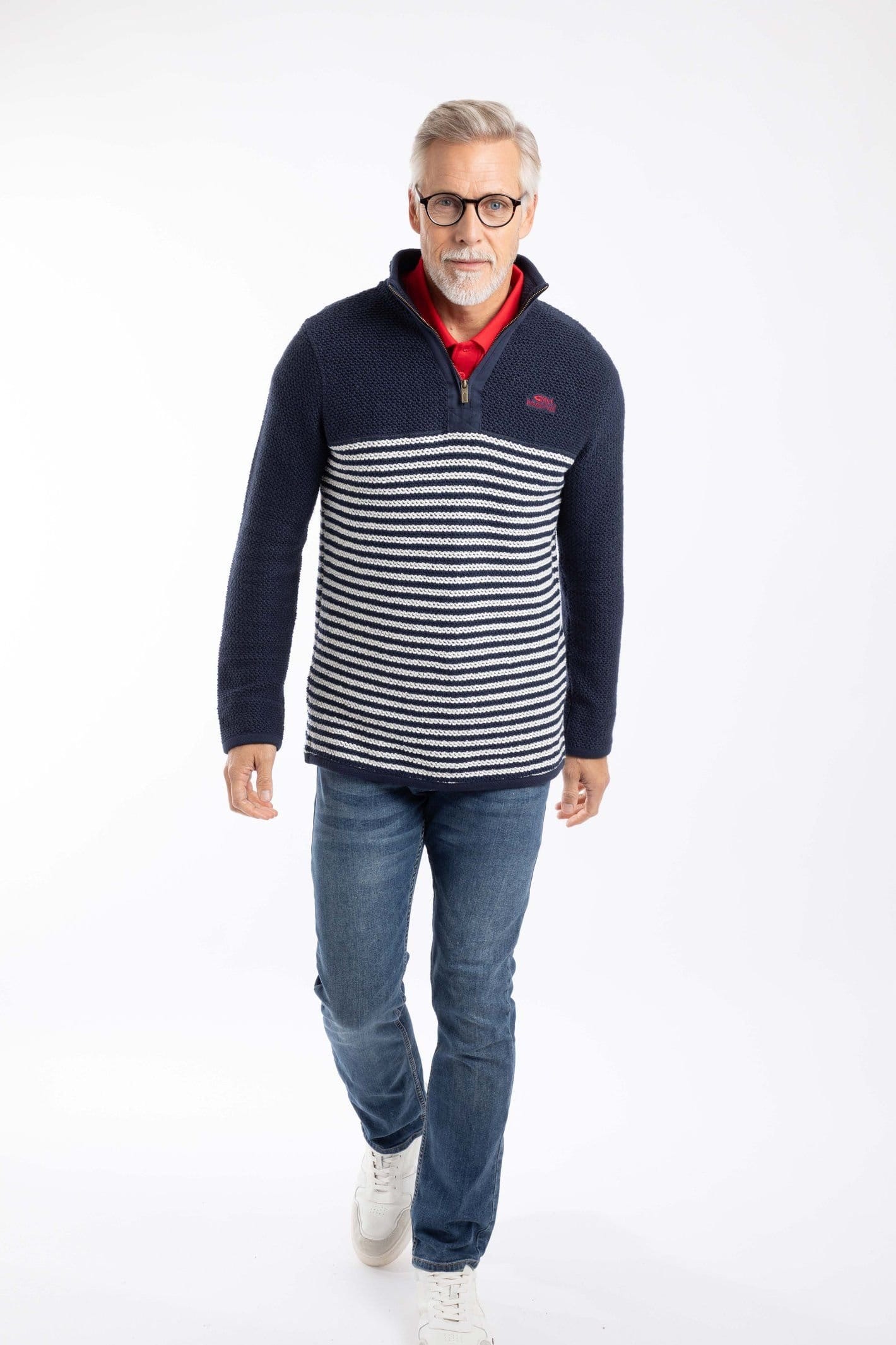 Weird Fish Weird Fish Men's Gable 1/4 Zip Striped Macaroni Sweatshirt Rich in Mid Navy - 4