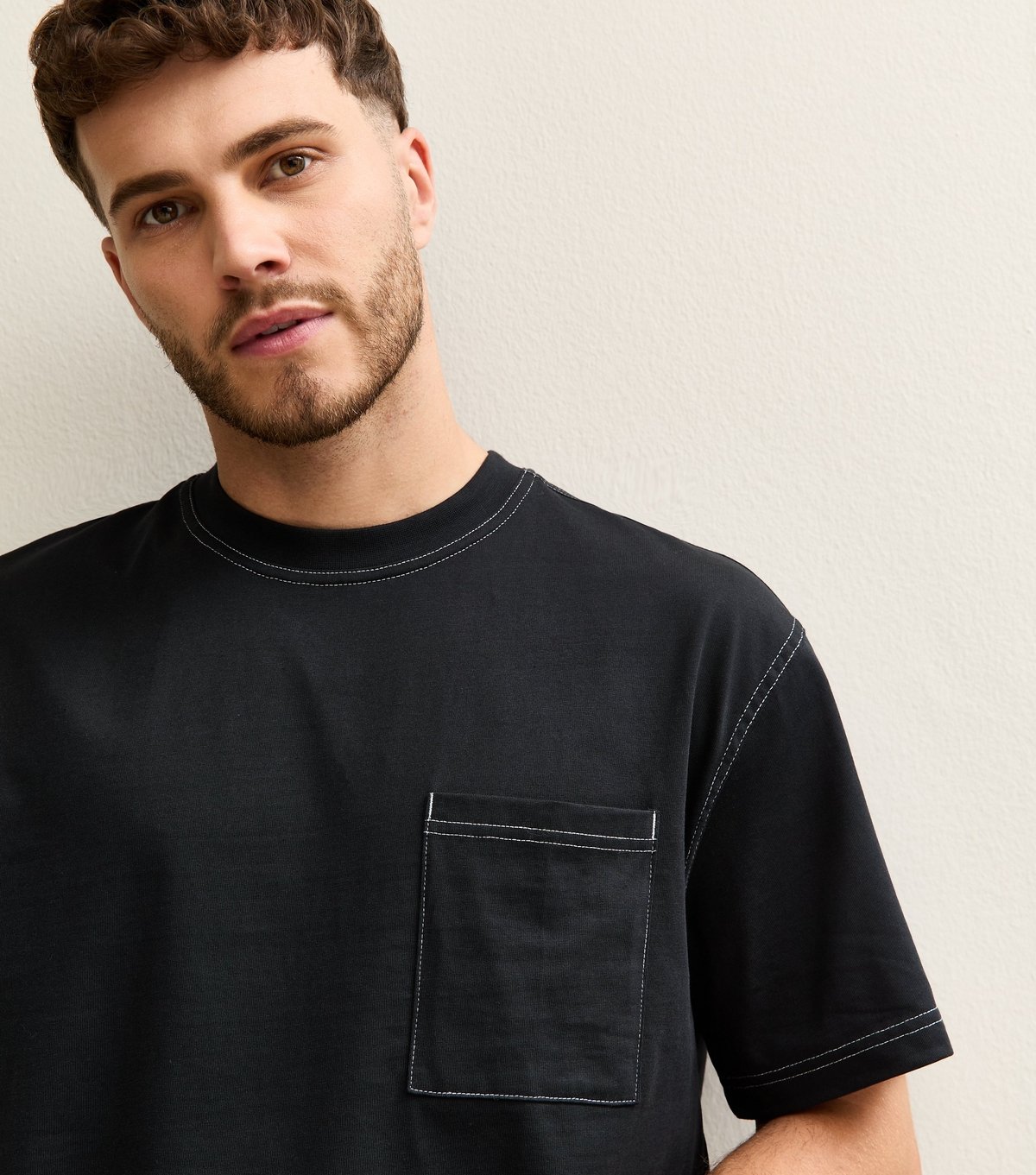 Only and Sons Men's Black Cotton Front Pocket T-Shirt Only and Sons New Look - 2