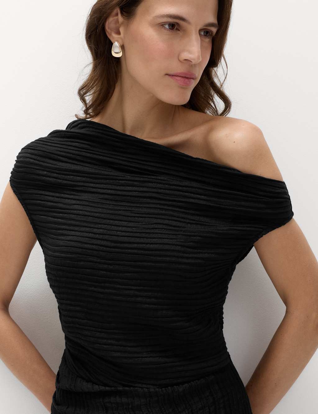 Marks & Spencer M&S Lyocell Rich Draped Plisse Midi Column Dress Black - 2