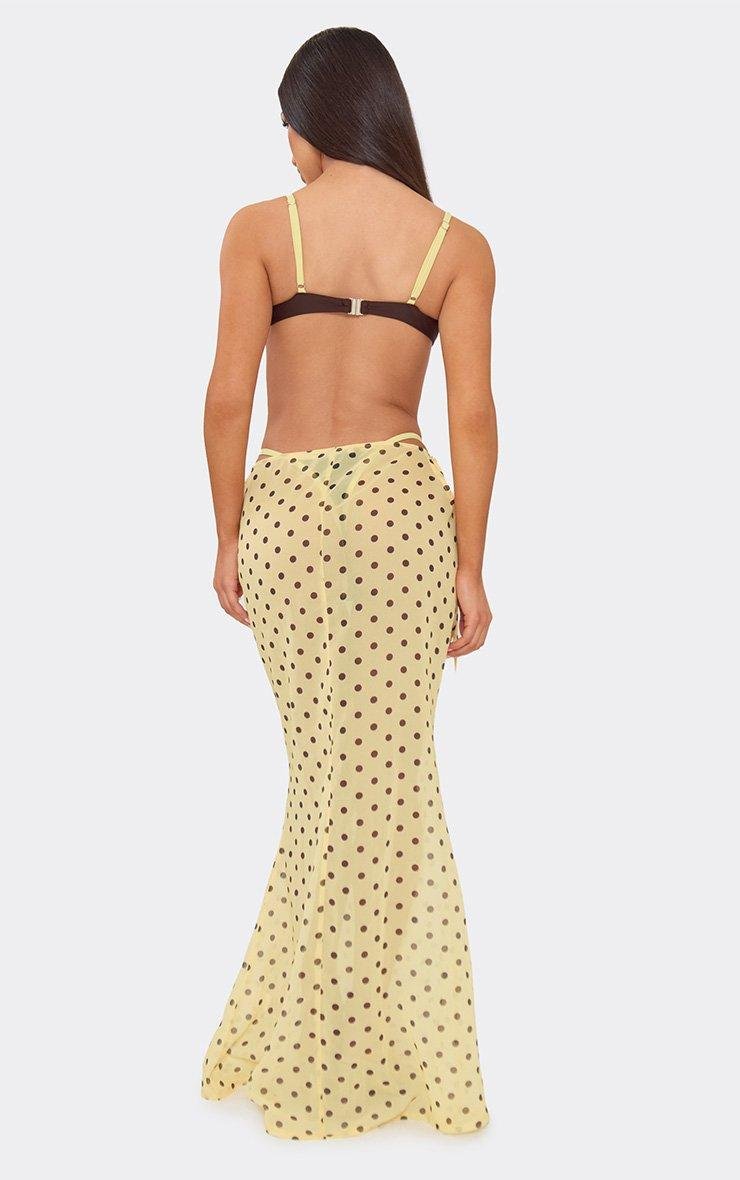 EGO Low Waist Tie Side Fishtail Beach Maxi Skirt In Lemon Polka Dot, Women's Size UK 6 - 2