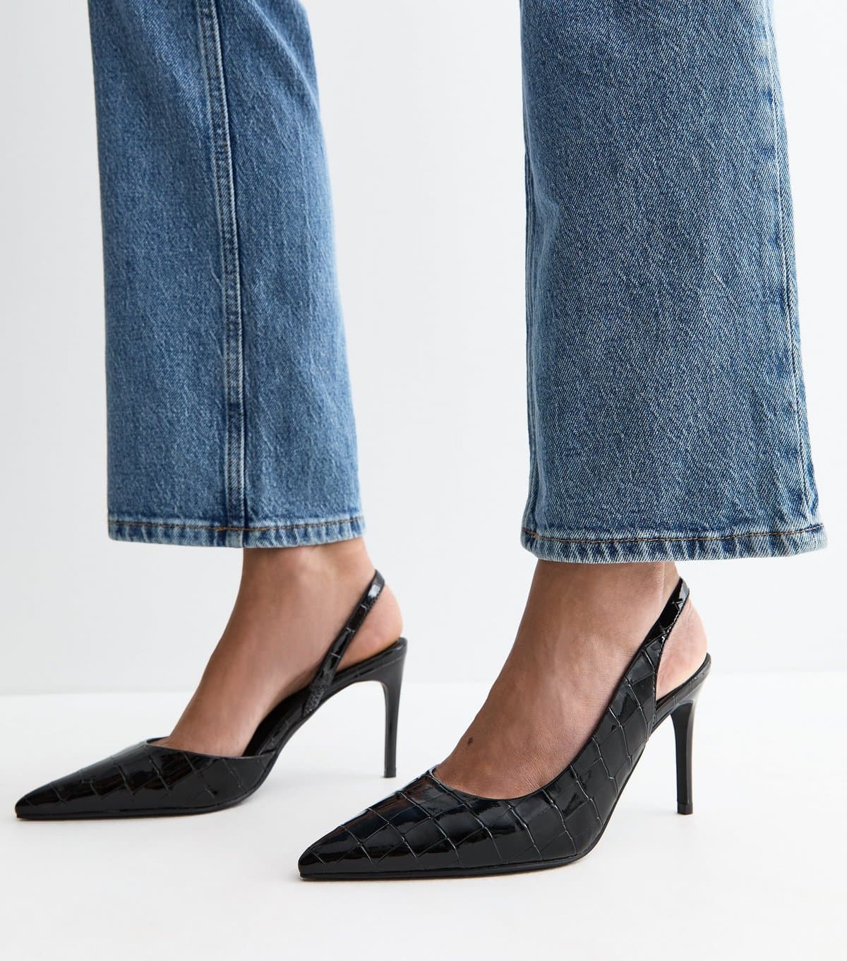 New Look Women's Black Patent Faux Leather D'Orsay Slingback Pumps Vegan New Look