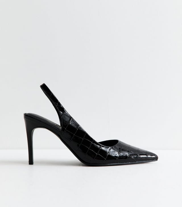 New Look Women's Black Patent Faux Leather D'Orsay Slingback Pumps Vegan New Look - 2