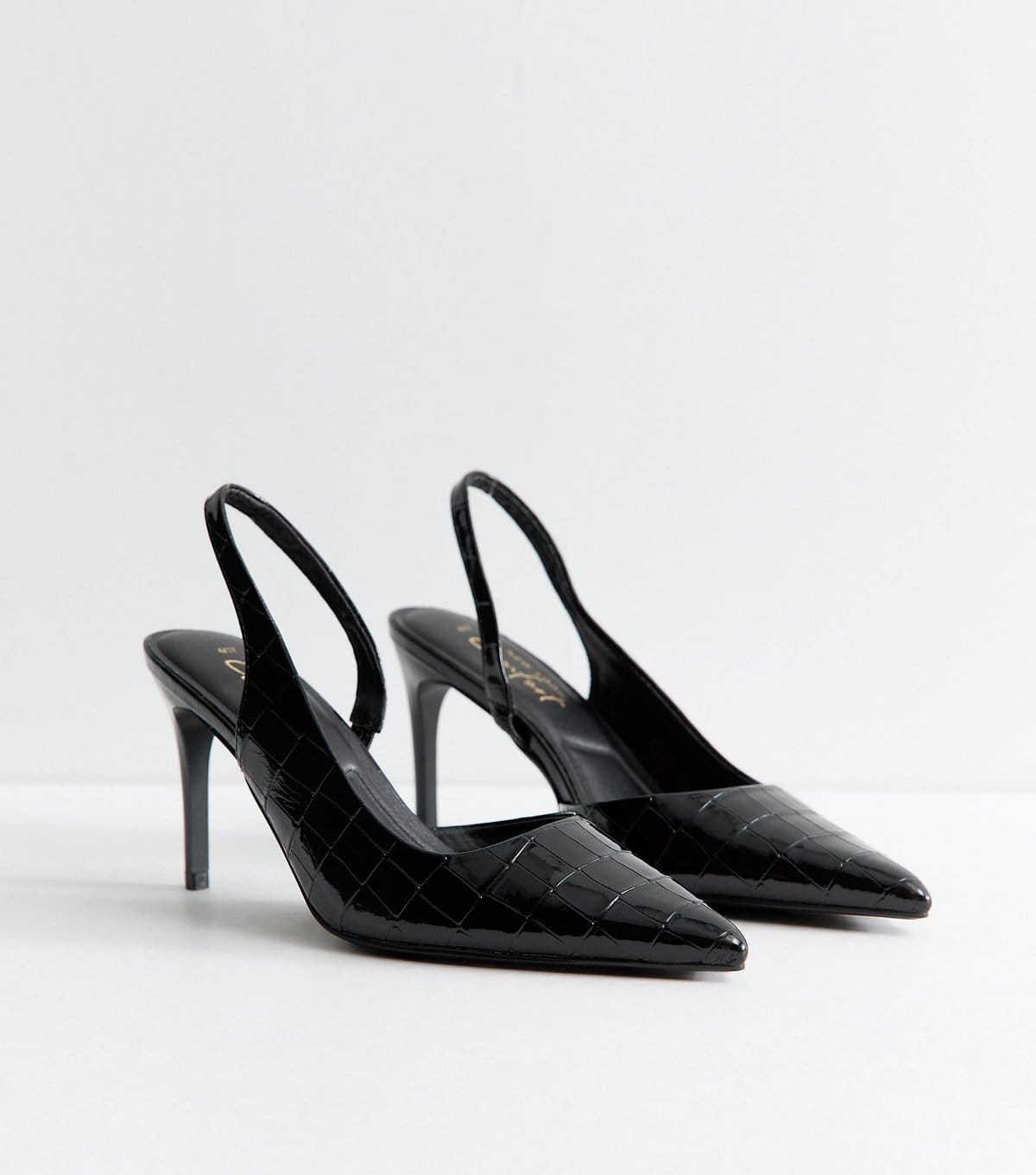 New Look Women's Black Patent Faux Leather D'Orsay Slingback Pumps Vegan New Look - 4