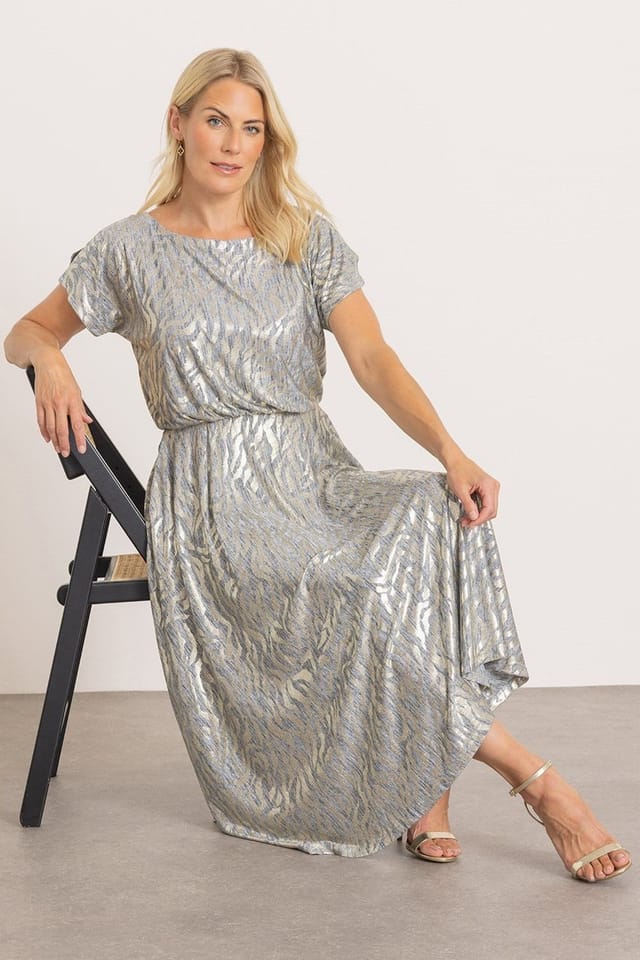 Klass. Klass. Women's Shimmer Animal Print Midi Dress in Silver - 2