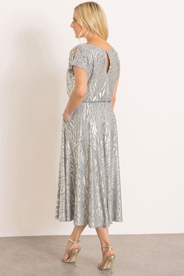 Klass. Klass. Women's Shimmer Animal Print Midi Dress in Silver - 3