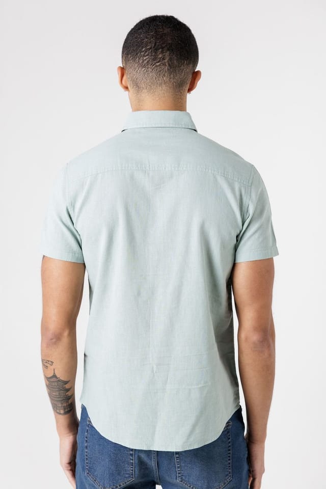 Tokyo Laundry Tokyo Laundry Men's Linen Blend Short Sleeve Button-Up Shirt with Chest Pocket in Light Green - 2