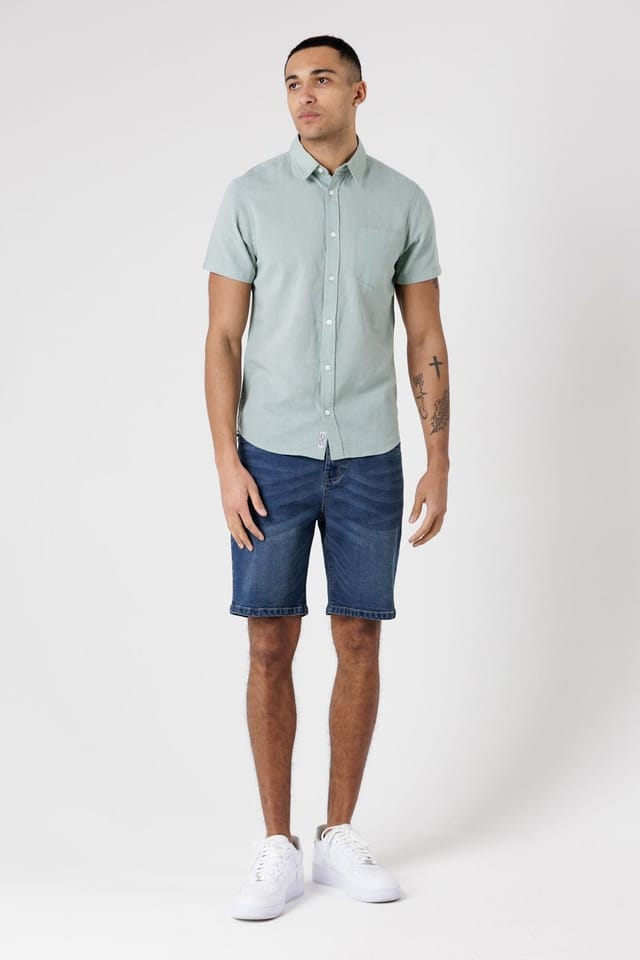 Tokyo Laundry Tokyo Laundry Men's Linen Blend Short Sleeve Button-Up Shirt with Chest Pocket in Light Green - 3