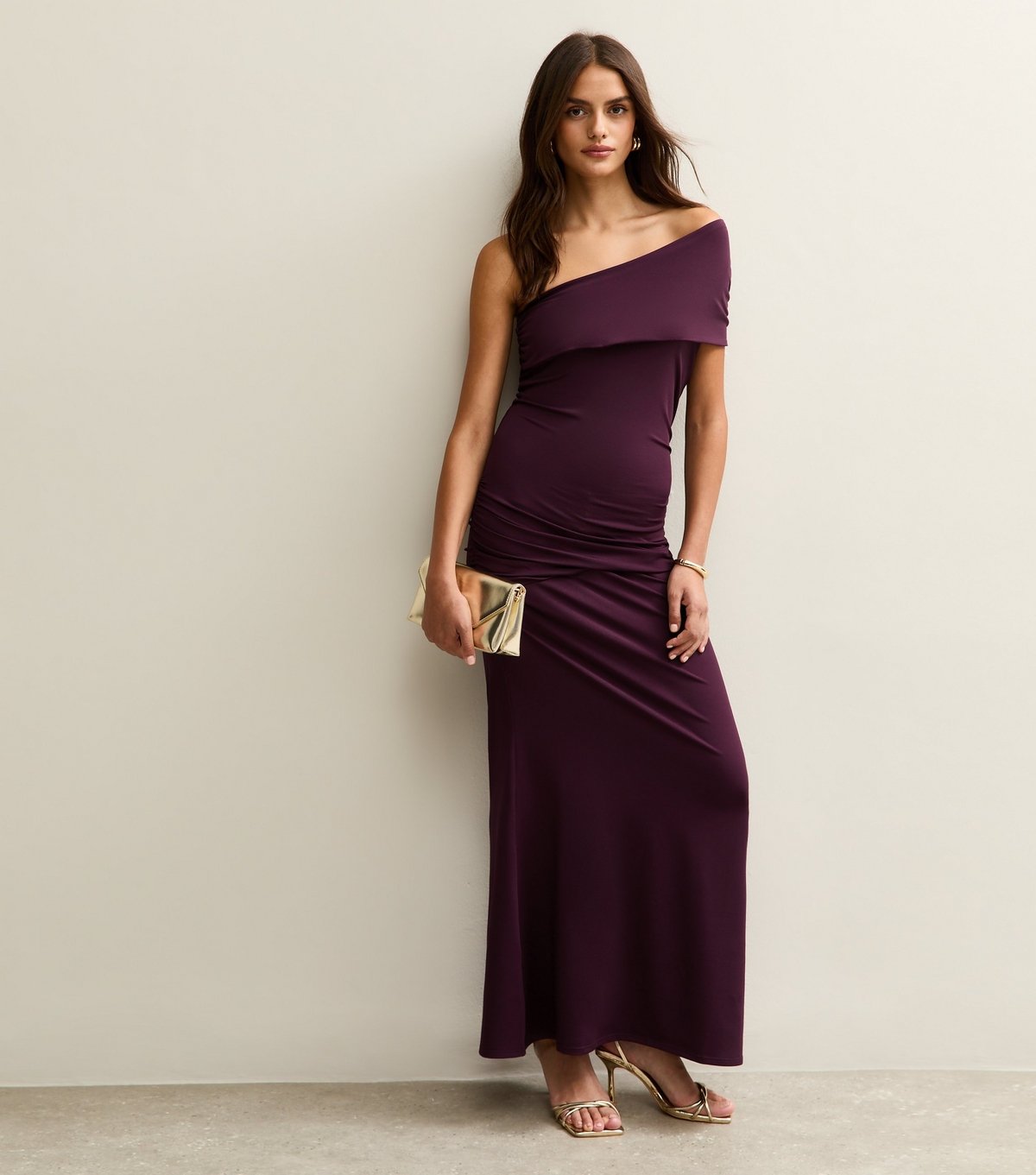 New Look Women's Dark Burgundy One Shoulder Ruched Maxi Dress New Look - 3