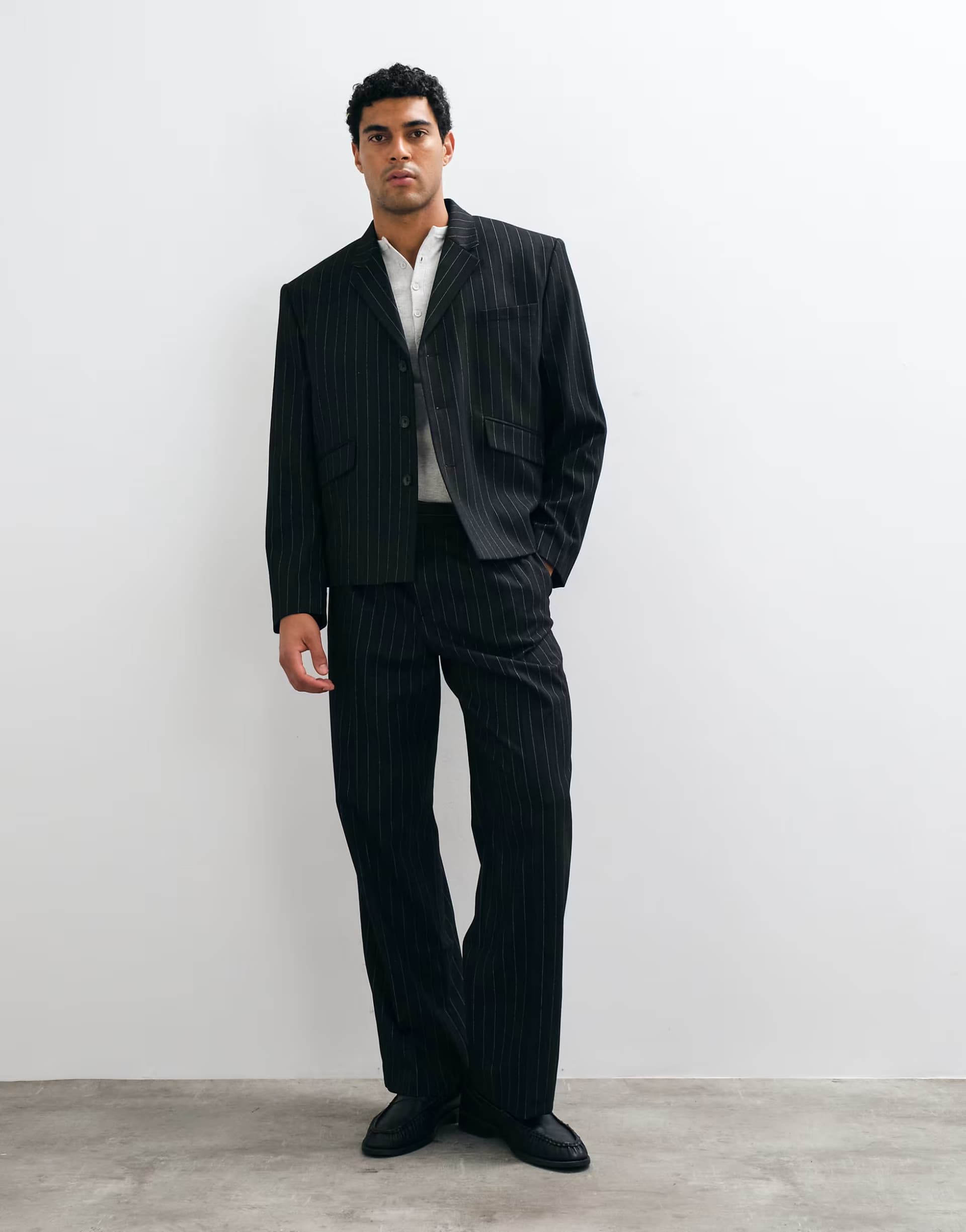 ASOS ASOS DESIGN wide suit trouser in black pinstripe