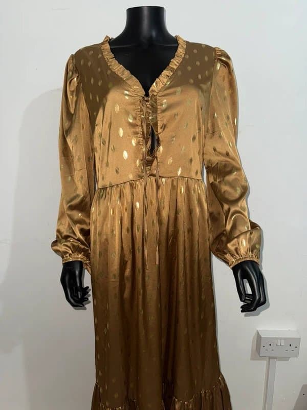 Never Fully Dressed Never Fully Dressed Gold Polka Dot Midi Dress – UK 14