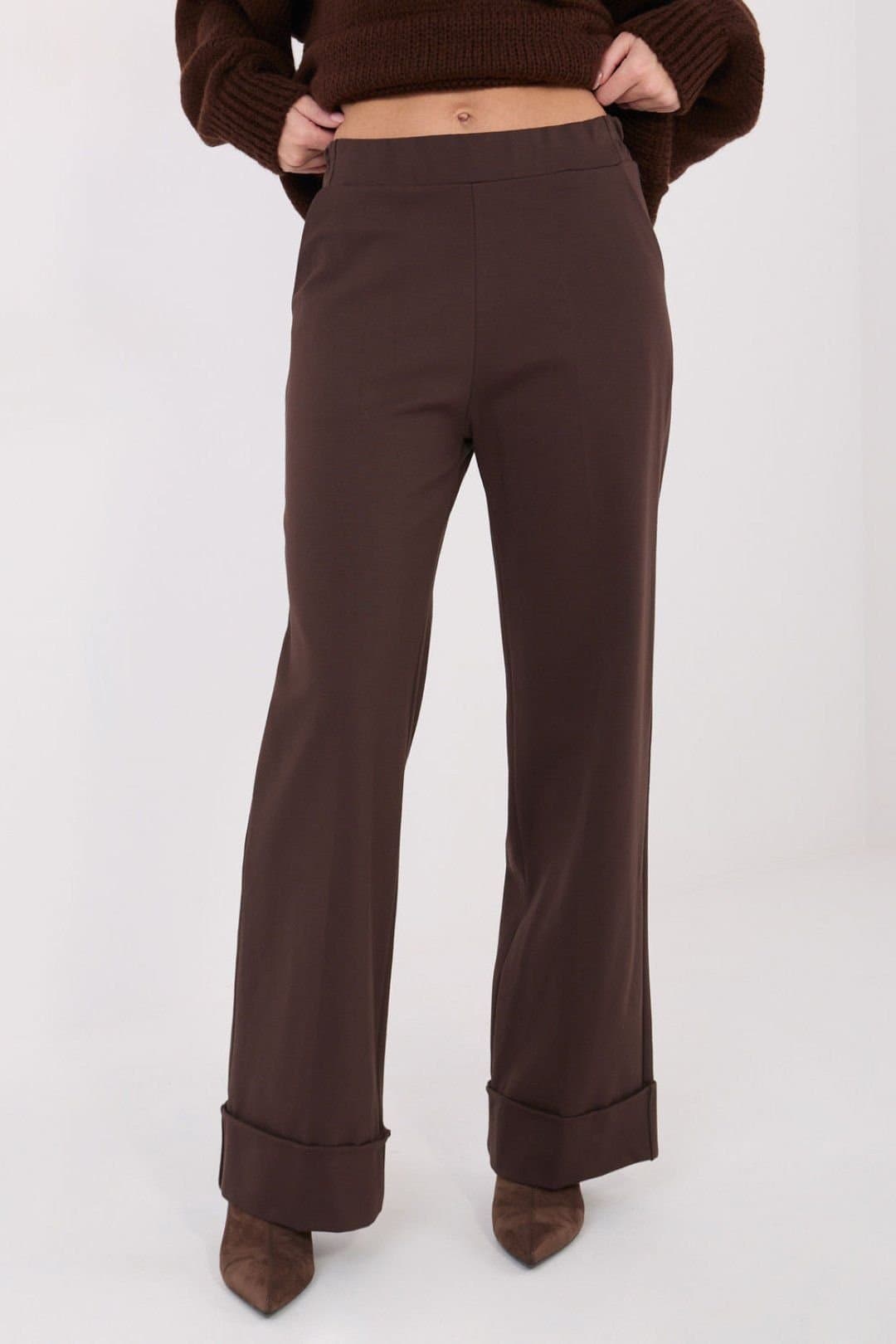 Love Lace Love Lace Brown Viscose Wide Leg Trousers
