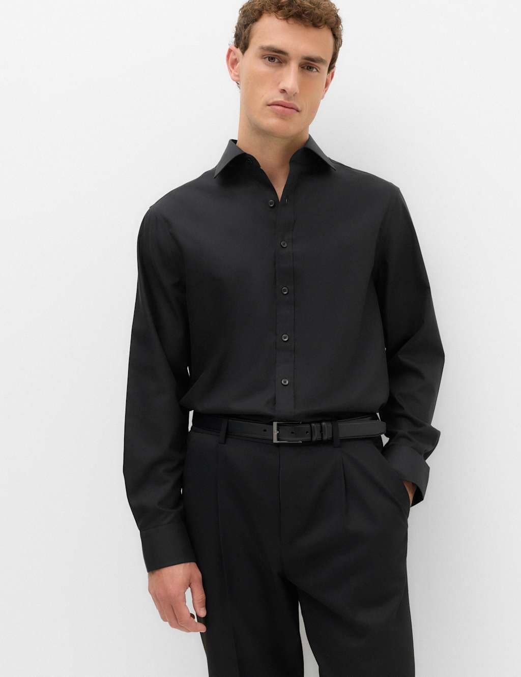 Marks & Spencer M&S Black Regular Fit Non Iron Cotton Shirt