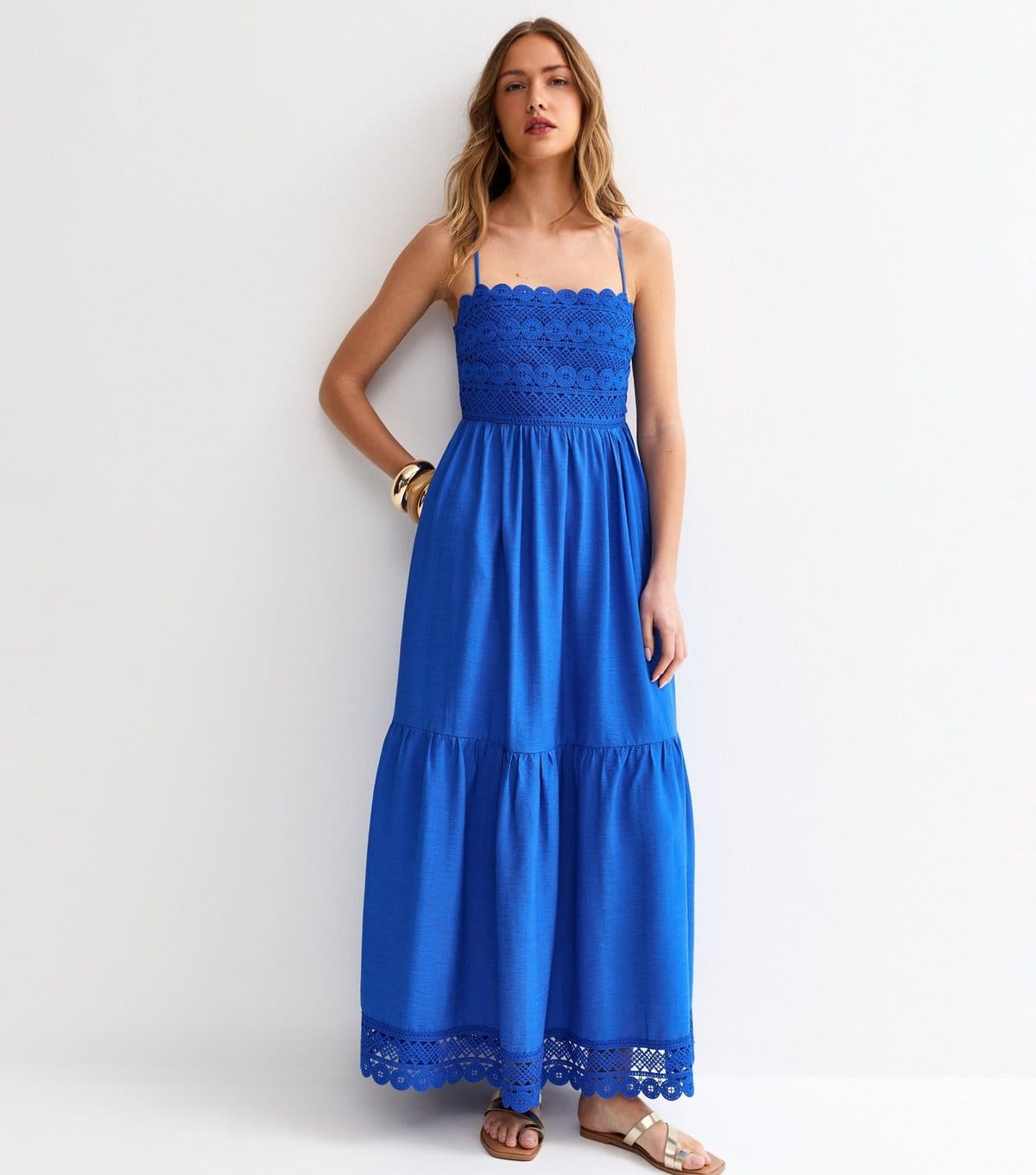 Women's Blue Crochet Panel Beach Maxi Dress New Look
