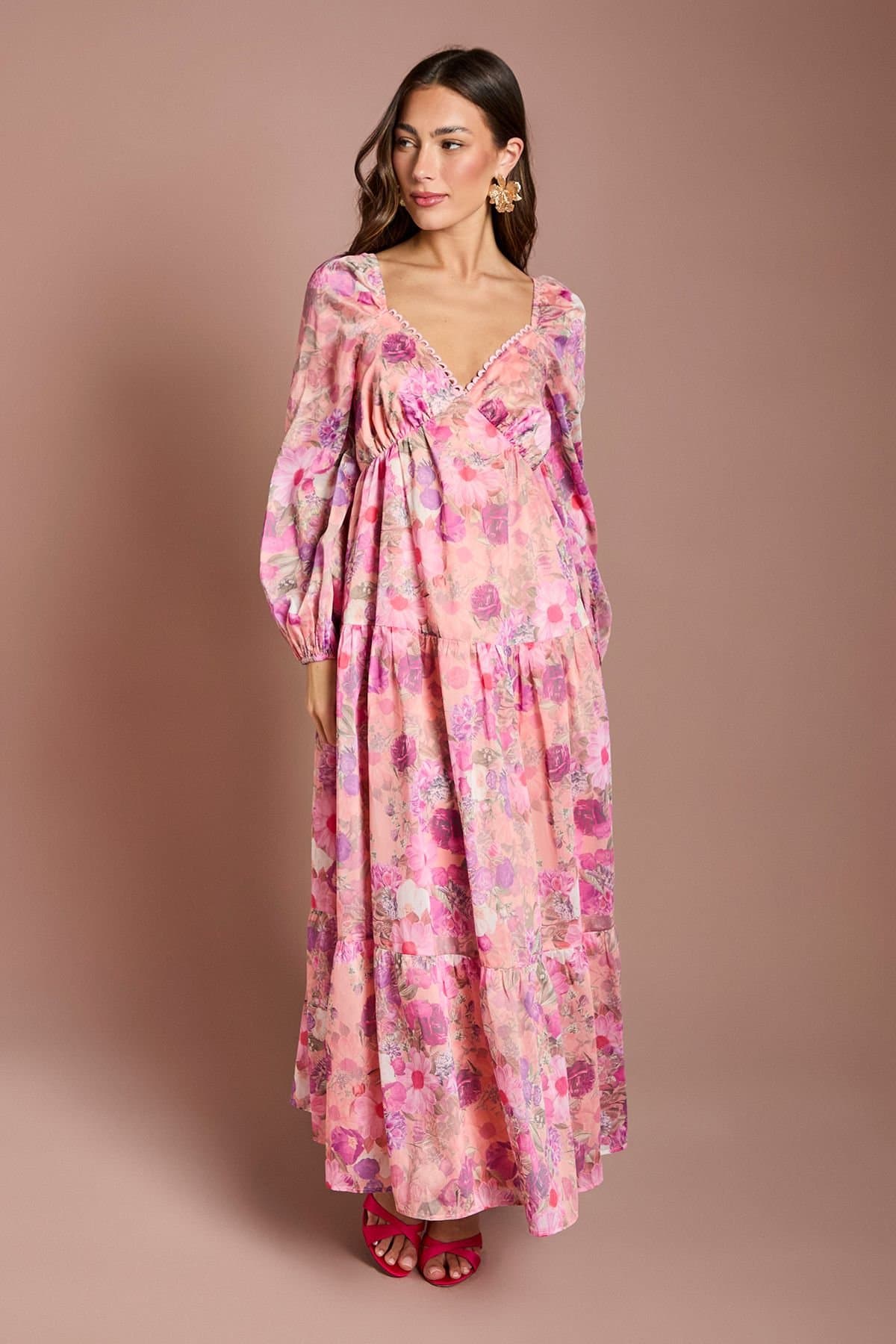 Coast Coast Women's Printed Blouson Midi Dress in Pink