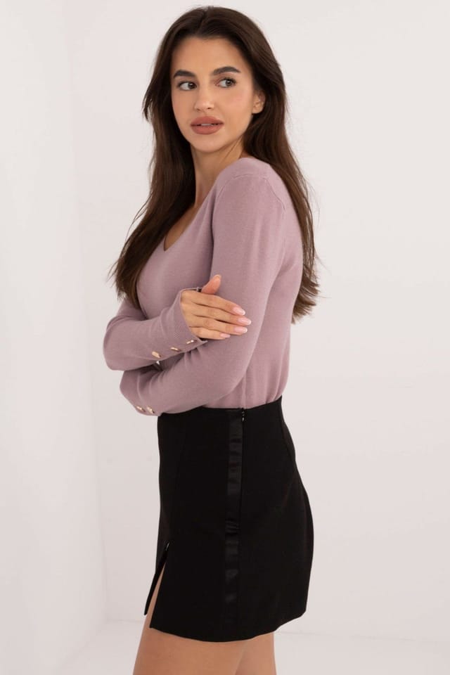 Love Lace Love Lace Women's V Neck Long Sleeve Casual Sweater with Buttons in Violet - 2