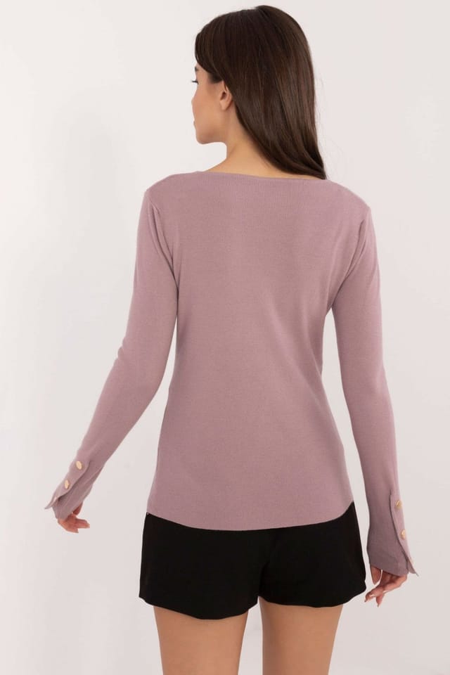 Love Lace Love Lace Women's V Neck Long Sleeve Casual Sweater with Buttons in Violet - 3