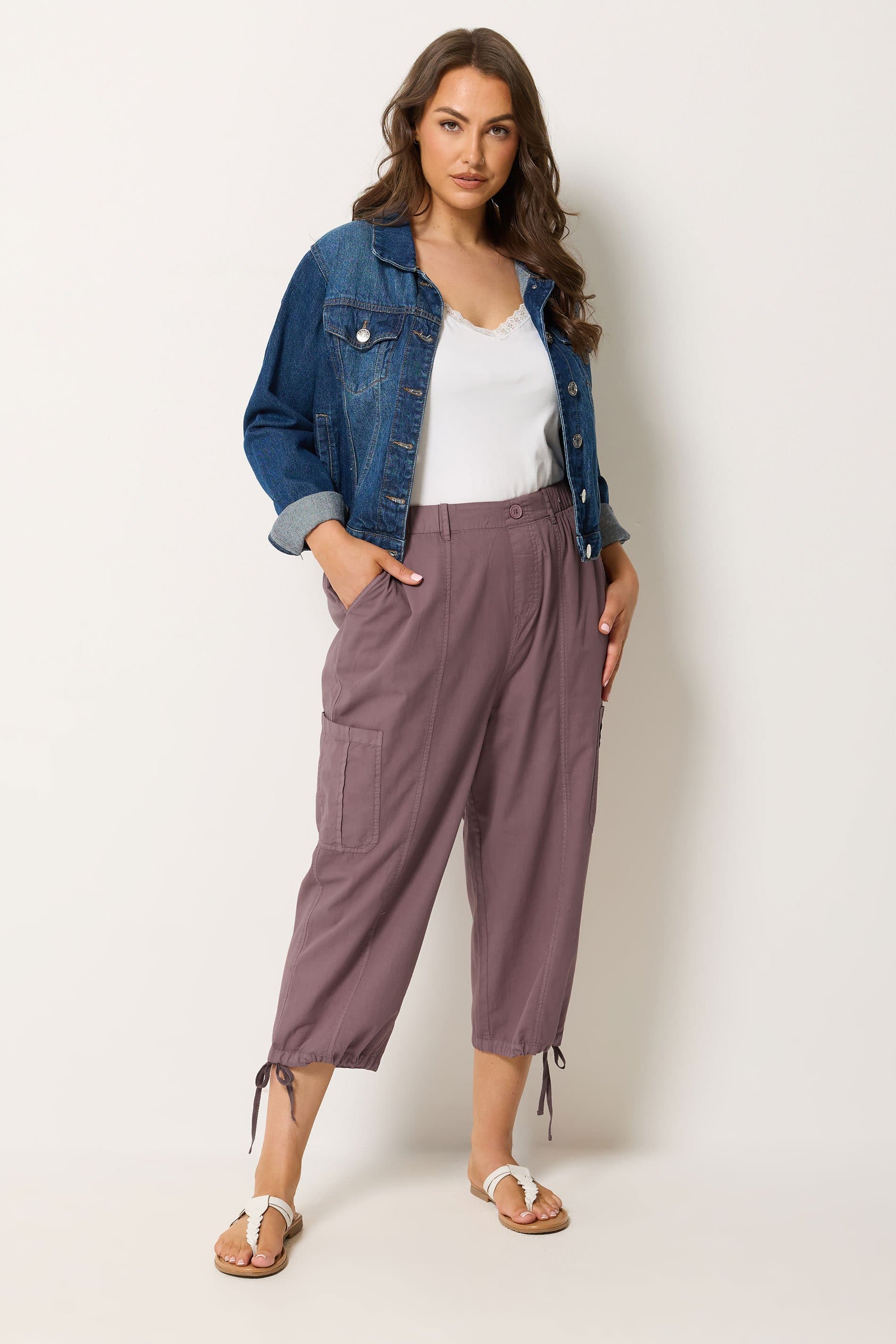Yours Plus Size Pink Cropped Cargo Trousers
