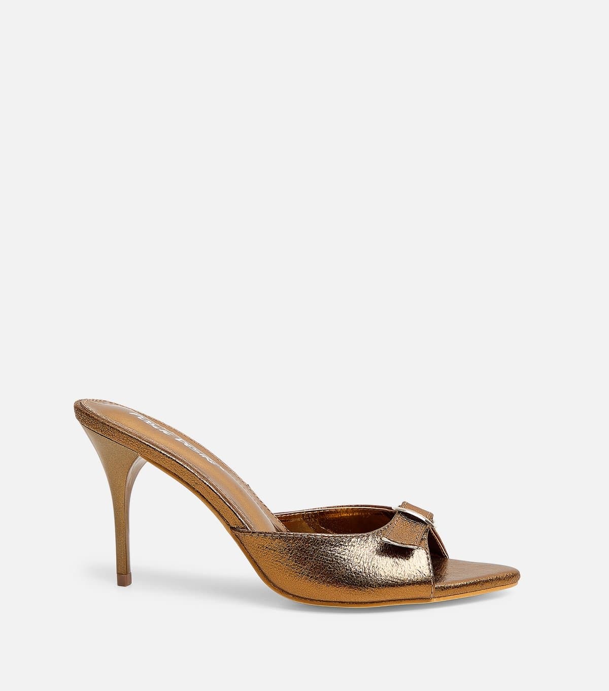 Public Desire Women's Bronze Metallic Faux Leather Mule Stiletto Heels Public Desire New Look