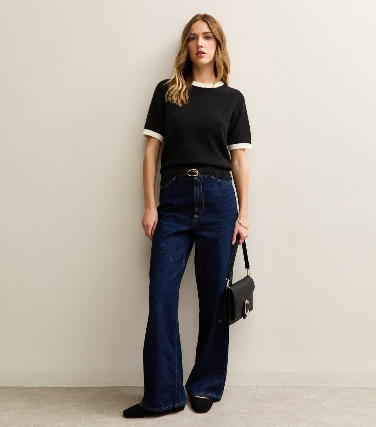 New Look Women's Black Knit Contrast Rib T-Shirt New Look - 2