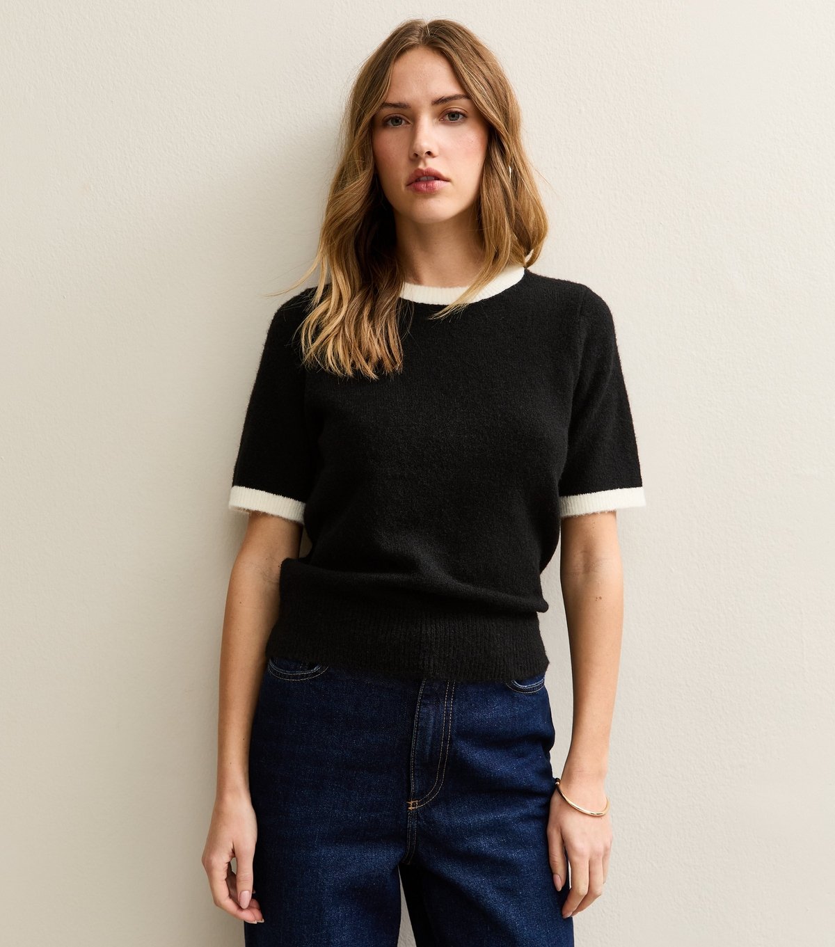 New Look Women's Black Knit Contrast Rib T-Shirt New Look - 3