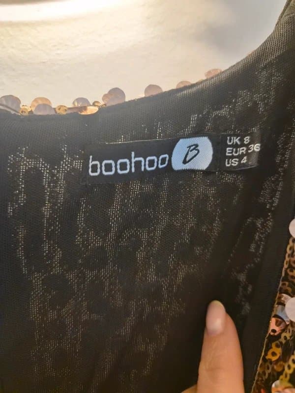 Boohoo Boohoo Gold Sequin Mini Dress Size 8 Long Sleeve Wrap Dress