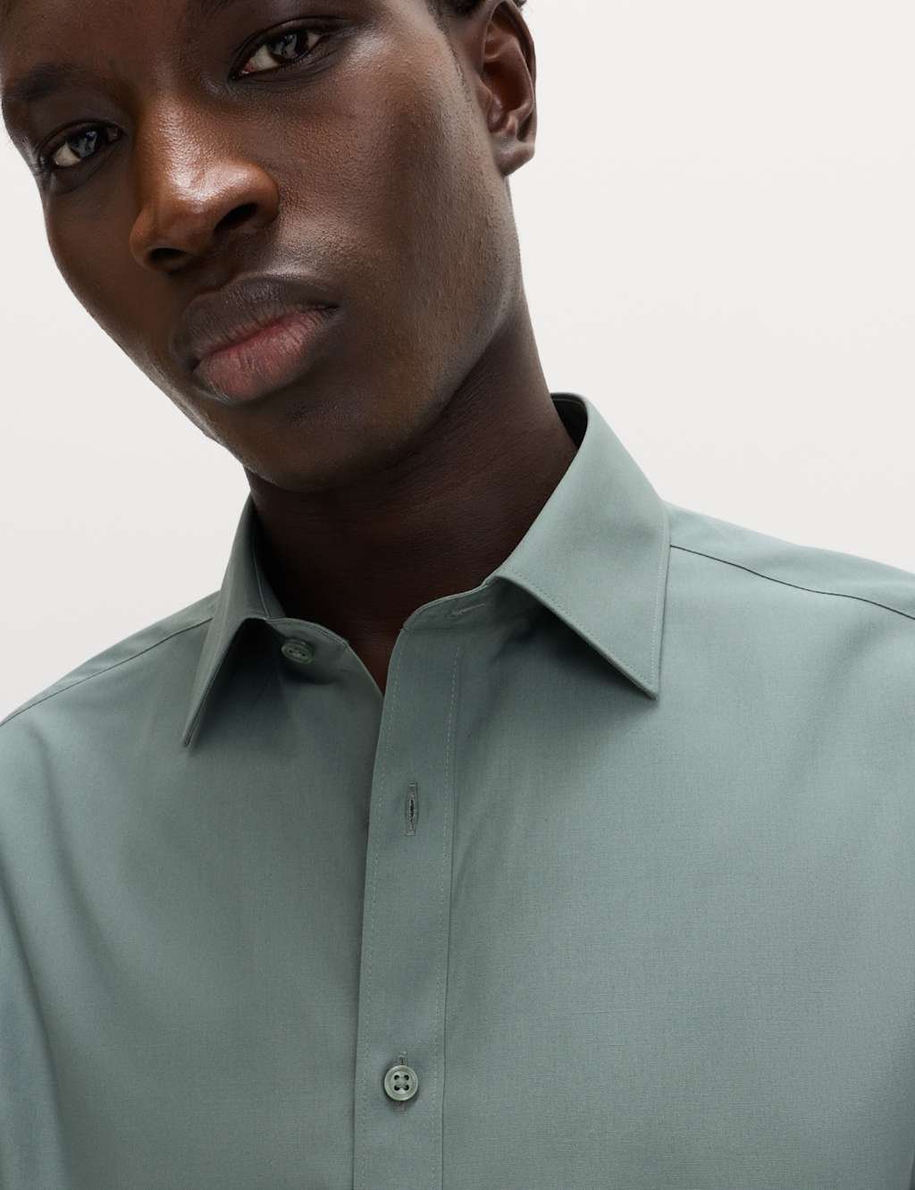 Marks & Spencer M&S Regular Fit Easy Iron Cotton Blend Shirt Dark Sage - 2