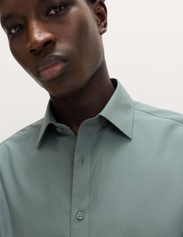 Marks & Spencer M&S Regular Fit Easy Iron Cotton Blend Shirt Dark Sage - 2