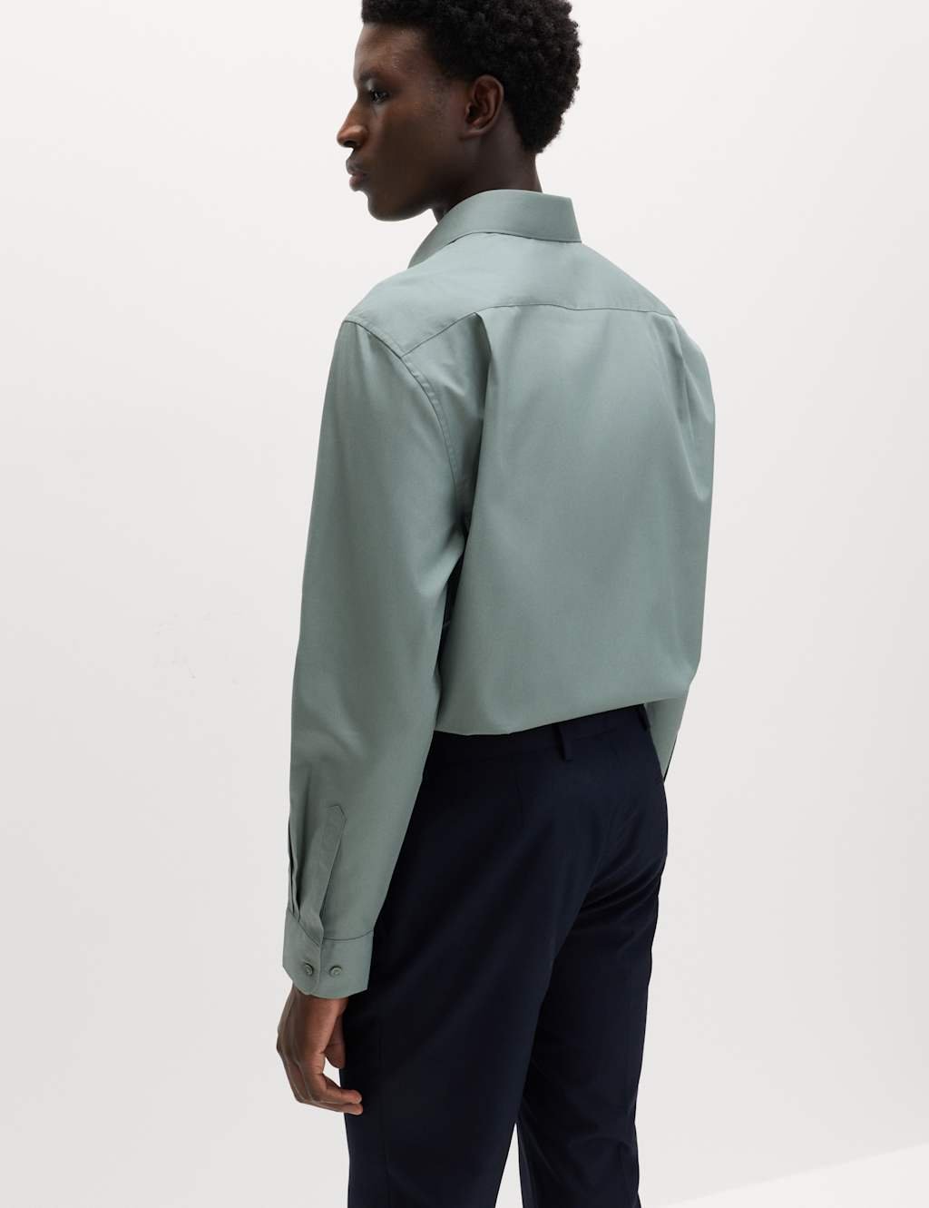 Marks & Spencer M&S Regular Fit Easy Iron Cotton Blend Shirt Dark Sage - 3