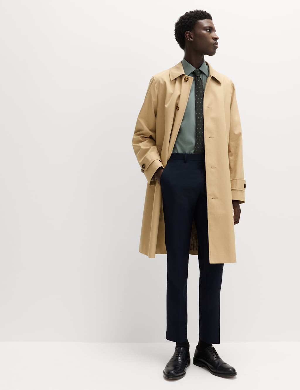 Marks & Spencer M&S Regular Fit Easy Iron Cotton Blend Shirt Dark Sage - 4