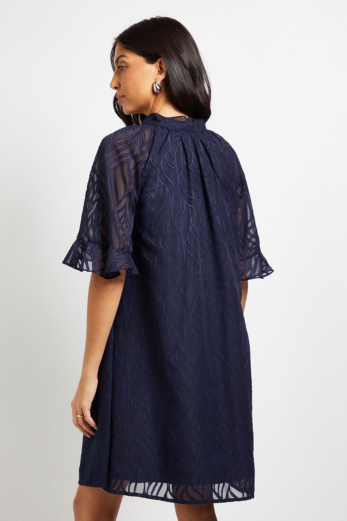 Wallis Wallis Women's Burn Out Cape Sleeve Shift Dress in Navy - 3