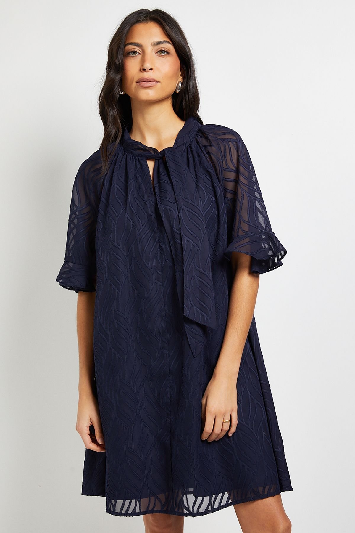Wallis Wallis Women's Burn Out Cape Sleeve Shift Dress in Navy - 4