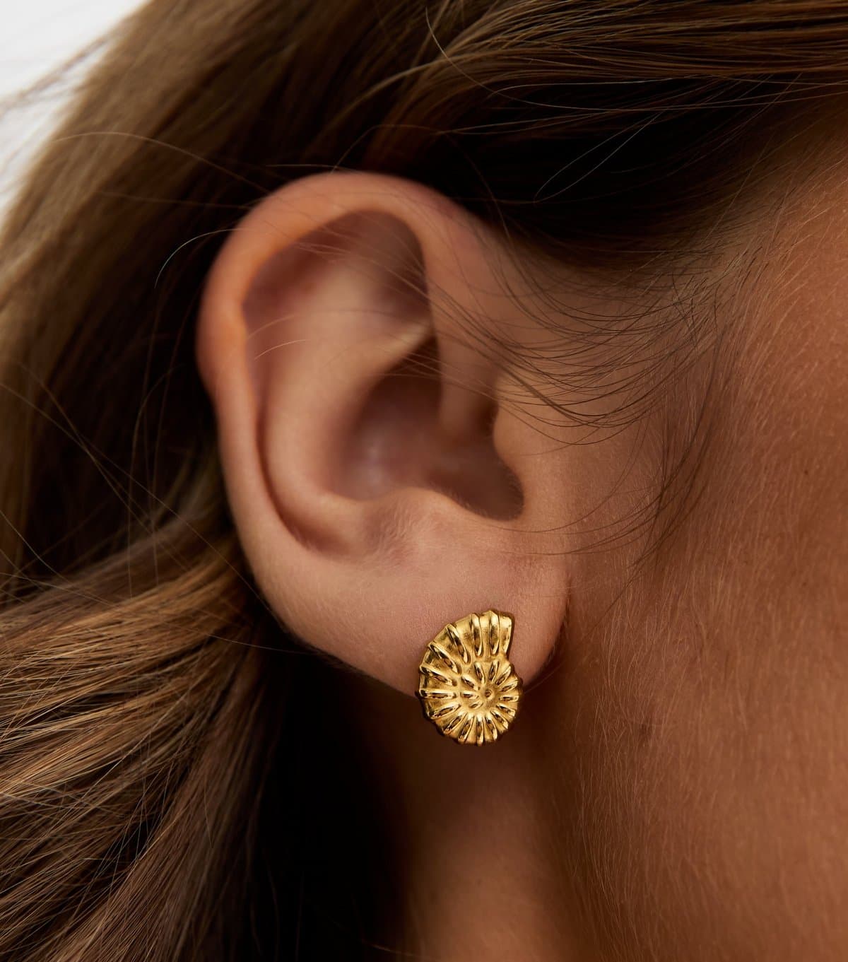 New Look Gold Tone Waterproof Shell Swirl Stud Earrings New Look