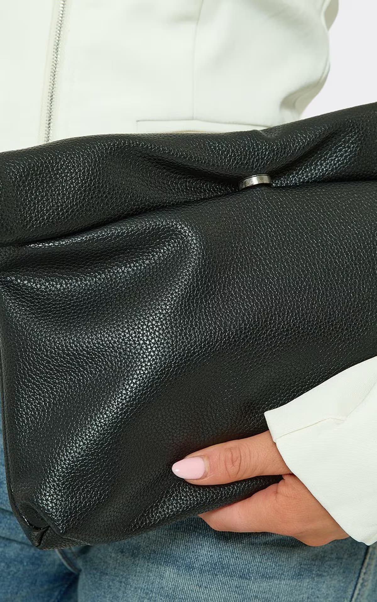 EGO Raina Fold Over Clutch Bag In Black Faux Leather, Women's Size UK 0