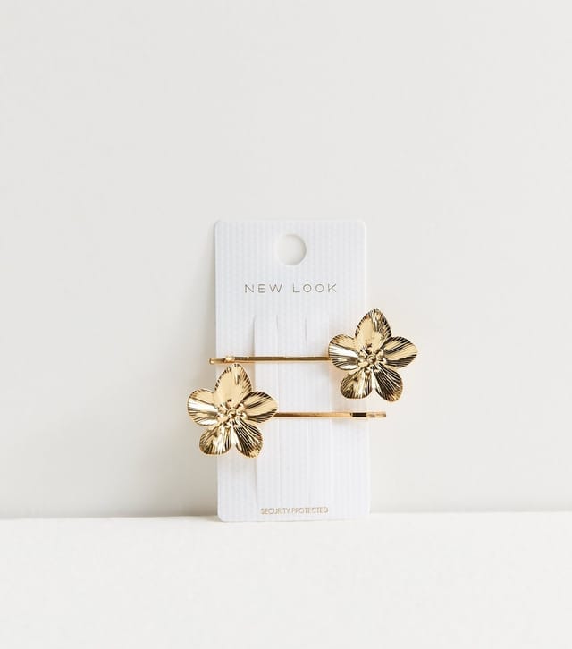 New Look Pack of 2 Gold Tone Flower Slide Hair Clips New Look - 2