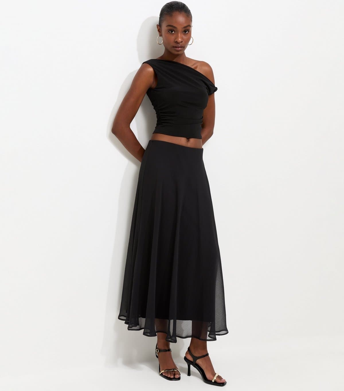 New Look Women's Black Chiffon Circle Skirt New Look