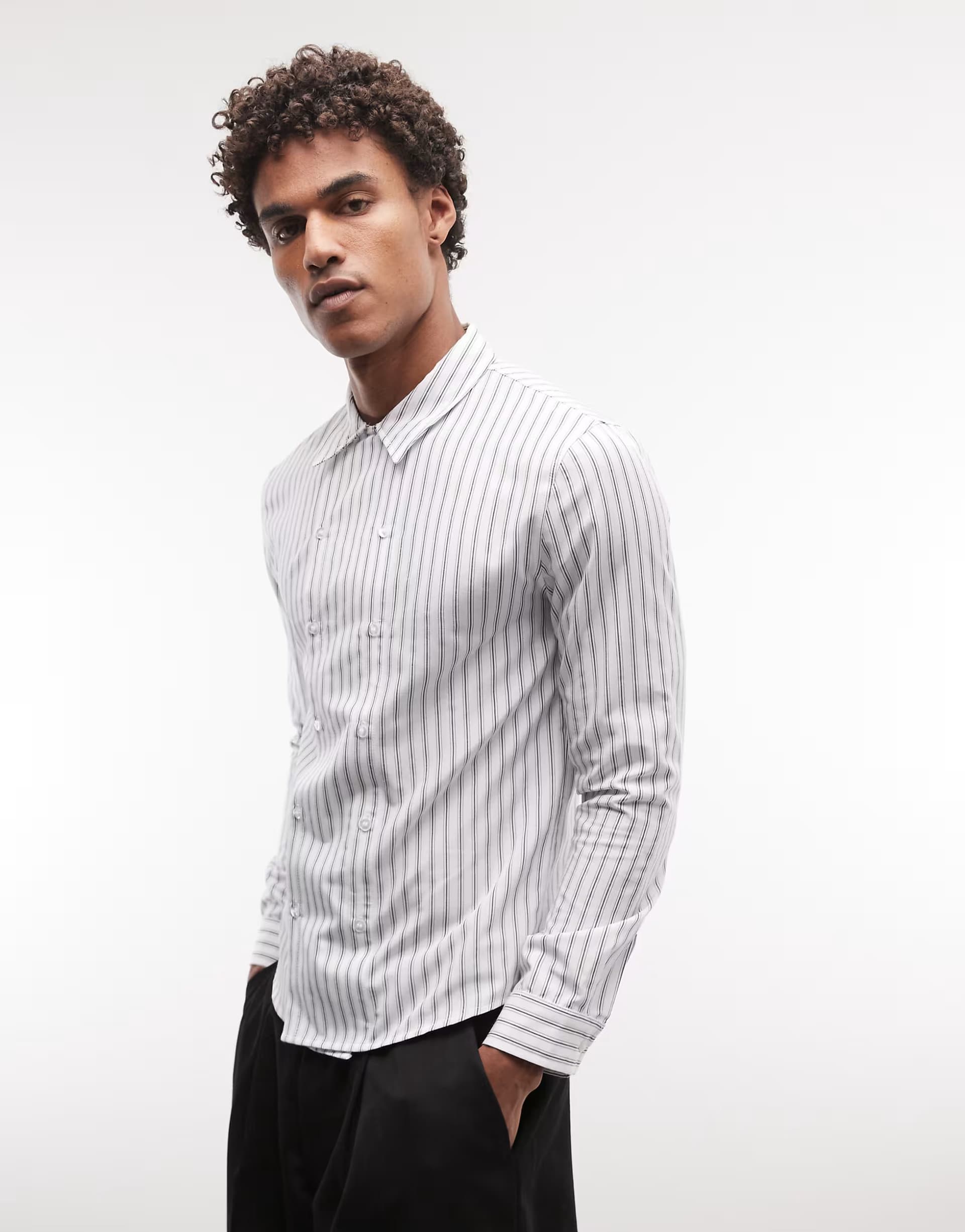 ASOS Reclaimed Vintage double placket shirt in tonal stripe
